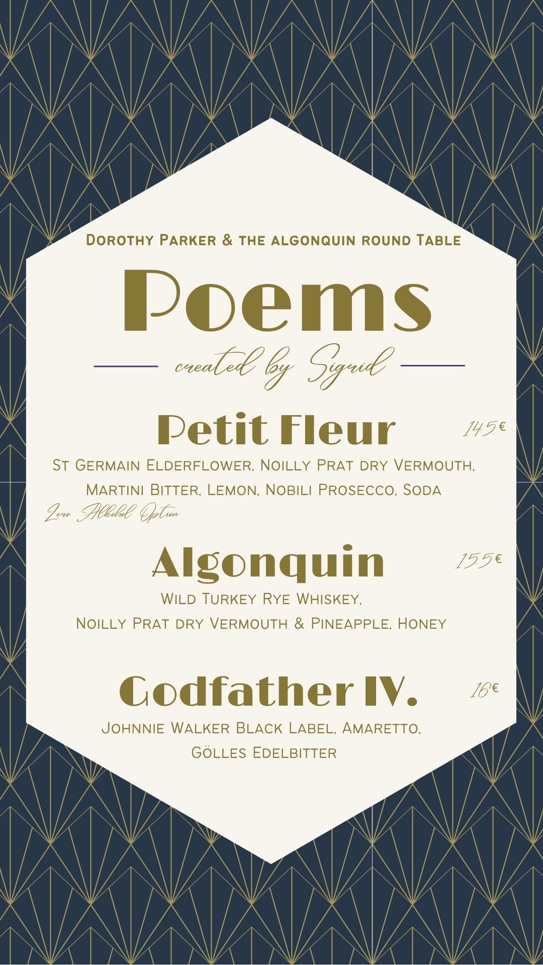Poems Cocktail Menu
